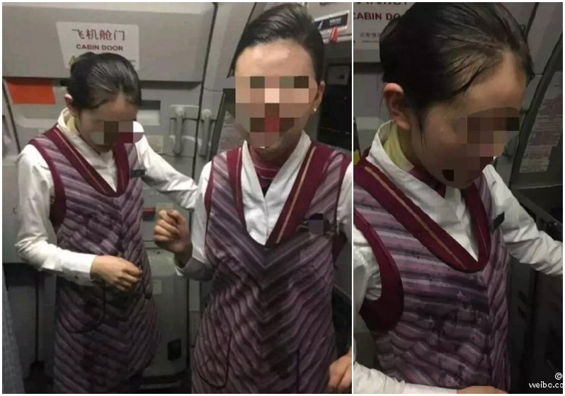野蛮汉不满被溅果汁 两杯水当头淋空姐