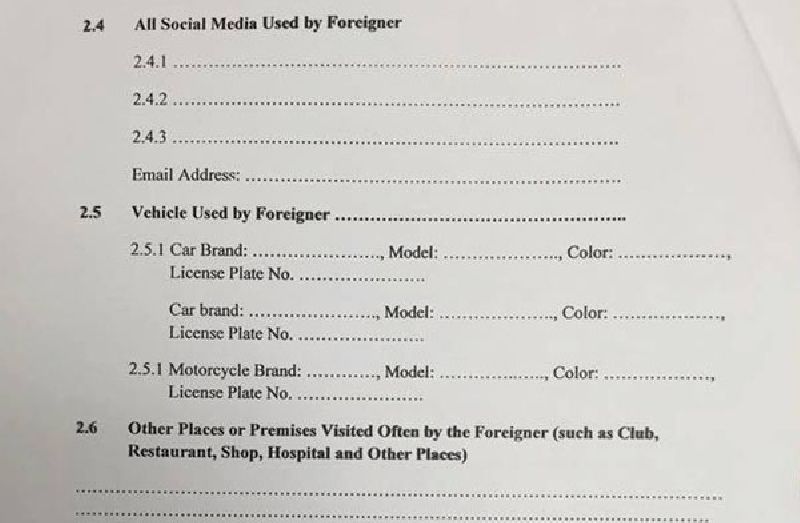 泰国移民局将要求在泰外国人提供社交帐户