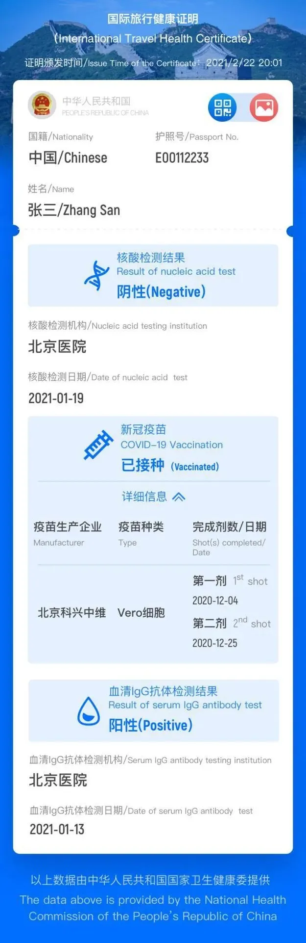 国际旅行健康证明