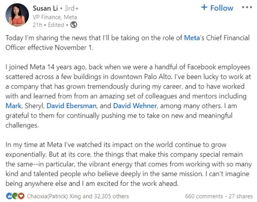 Susan Li Meta CFO