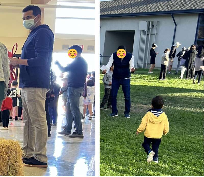 学校活动里的积极参与的印度爸爸在一群东亚妈妈里格外显眼