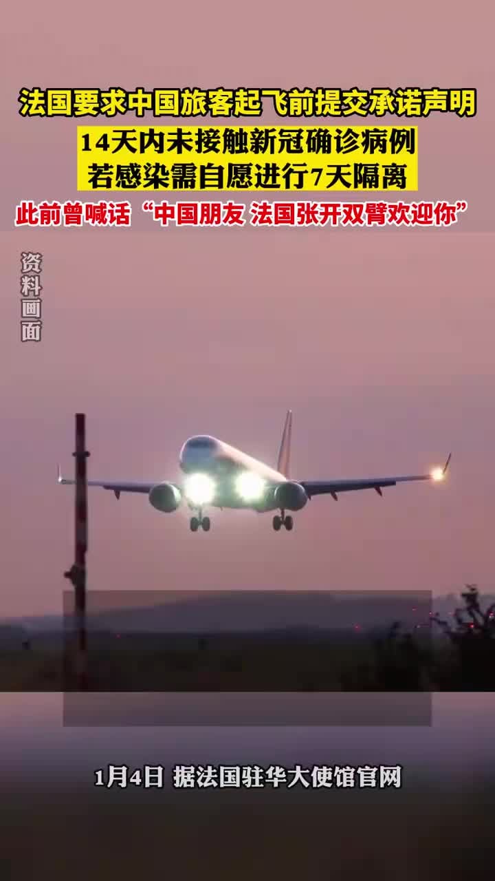 法驻华大使馆：中国旅客起飞前提交承诺声明