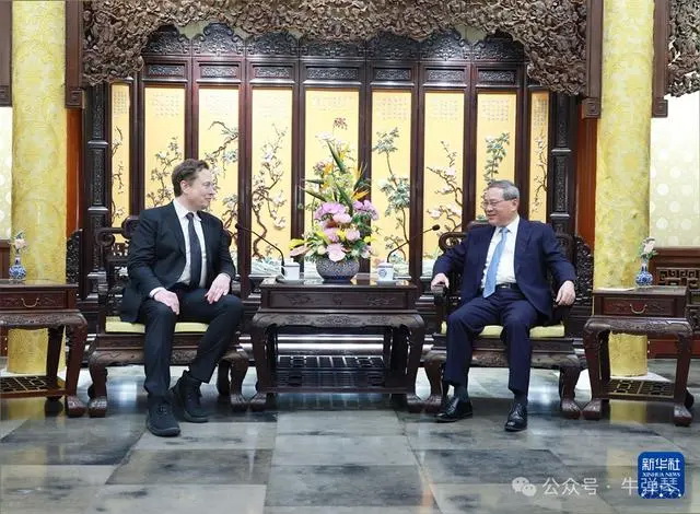 在钓鱼台国宾馆，李强总理会见了马斯克