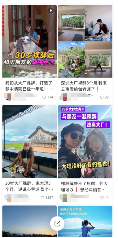 小红书上的大厂离职来大理内容分享