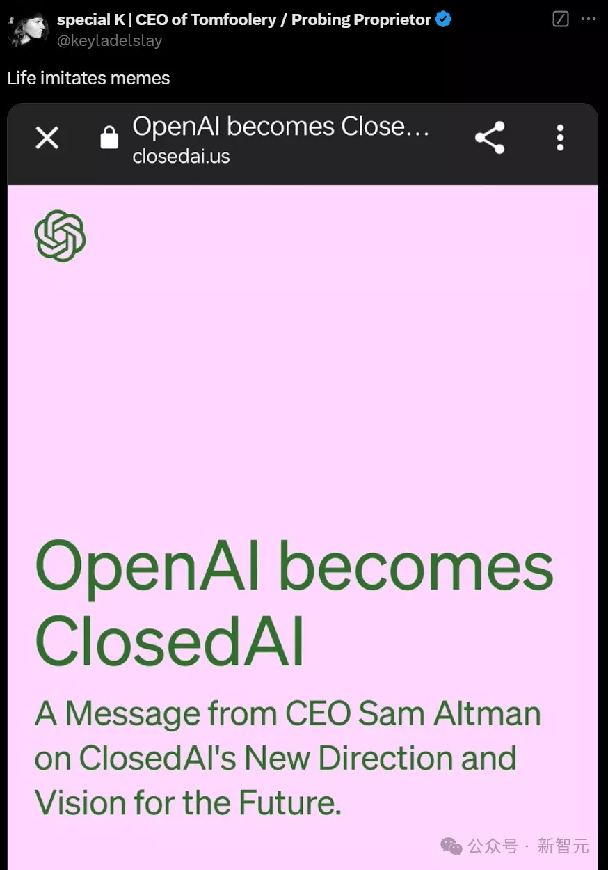 网友纷纷吐槽：OpenAI正式成为ClosedAI