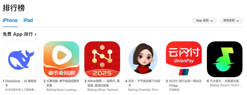 DeepSeek App排行