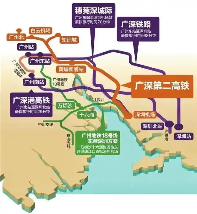 广州-深圳之间的高铁线路多