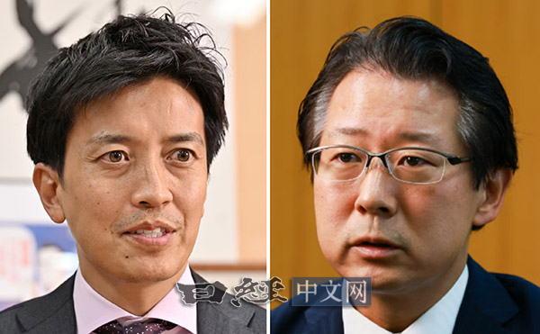 要求提前举行总裁选举的小林史明（左）和神田润一